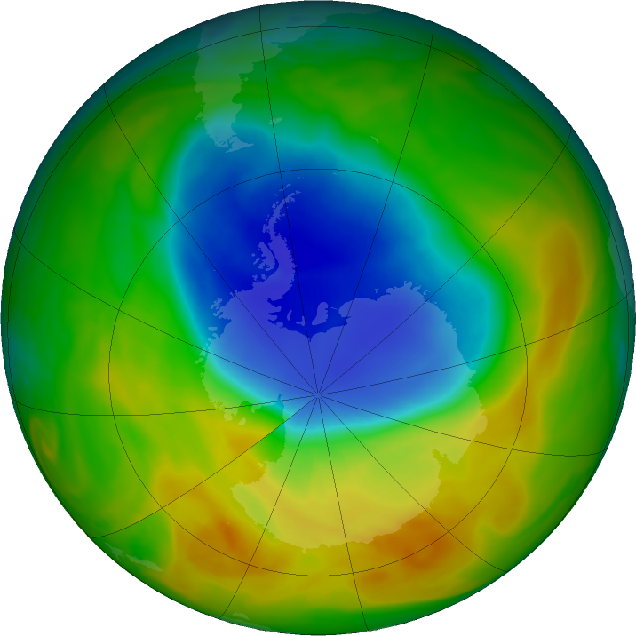 Antarctic ozone map for 27 October 2019